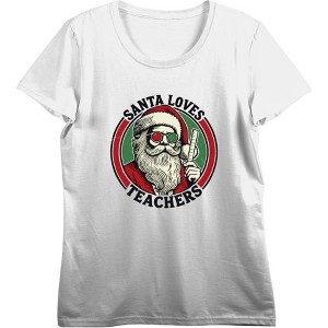 Santa Loves Teachers Women's Crew Neck Short Sleeve Crop Tee - 1 of 3