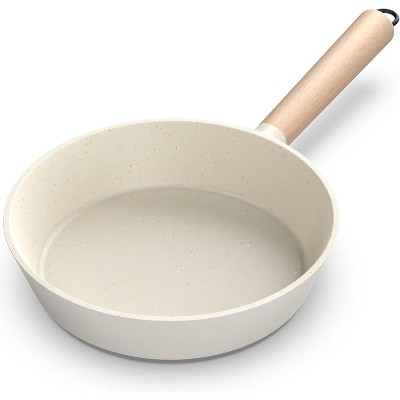 imarku Nonstick Frying Pans, Granite Frying Pan, 9.5 in Professional Cookware with Detachable Handles, Compatible with All Stovetops, PFOA Free, Cream