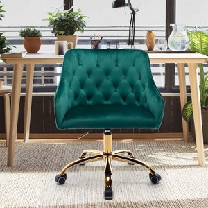Velvet Swivel Office Chair with Wheels, Comfortable Home Desk Chair with Gold Metal Base for Study or Office – The Pop Home - 1 of 4