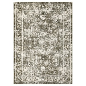 Vintage Floral Washable Area Rug - Non-Slip Thin Indoor Carpet with Distressed Print for Living Room, Bedroom & Dining Room - 1 of 1