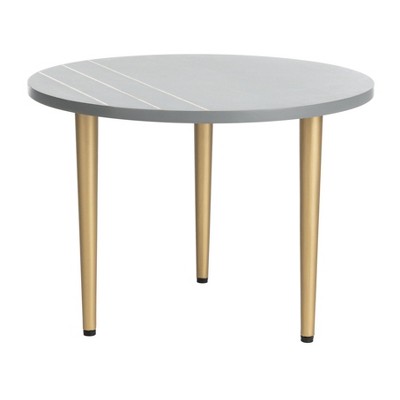 Tezza Round Concrete Coffee Table Gray/Brass - Safavieh