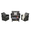 4-Piece Outdoor Patio Rattan Conversation Sofa Set with Tempered Glass Coffee Table - 2 of 4