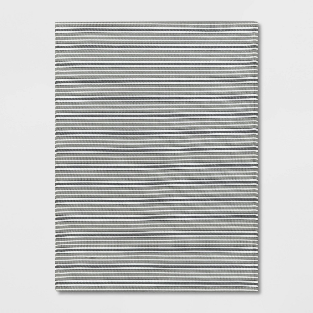 Photos - Area Rug 9'x12' Striped Indoor/Outdoor Rug Gray - Room Essentials™