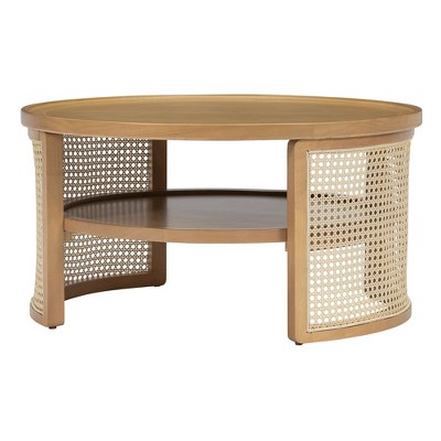 NicBex 31.3 Inch Round Rattan Coffee Table with Storage Shelf for Living Room,Bedroom