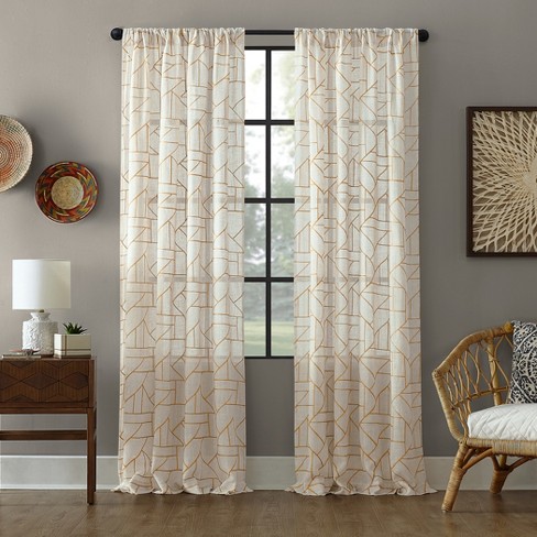 50 X95 Jigsaw Embroidery Linen Blend Curtain Gold Linen Archaeo