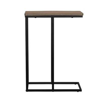 Ashwood and Black Metal C-Shaped Side Table