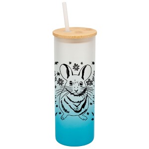 Elanze Designs Charming Springtime Mouse Sky Blue Frosted Gradient Glass Tumbler with Bamboo Lid & Straw 25 ounce Reusable Iced Coffee or Water Cup, - 1 of 4