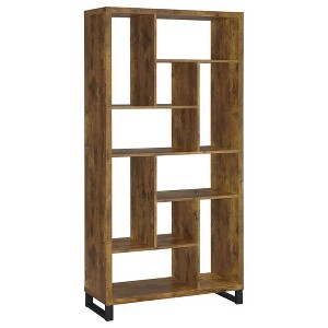 Vynxaria Antique-Style 6-Tier Rectangular Bookcase Var. Height Square/Rect Sections, Antique Nutmeg with Black Accents - 1 of 4