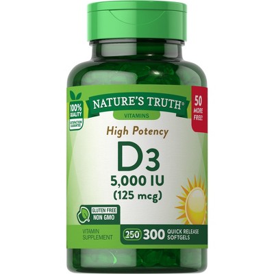 Nature's Truth Vitamin D3 5000 Iu | 300 Softgels : Target