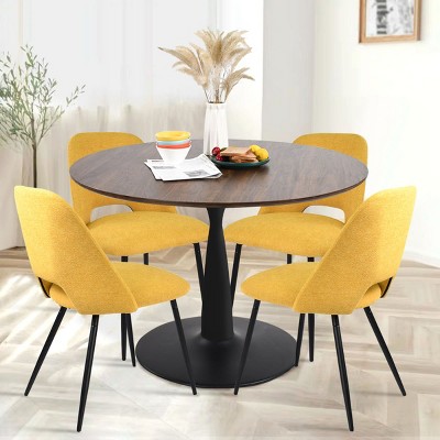 5-Piece Dining Table Set Round Walnut Dining Table with Upholstered Armless Dinng Chiars Set for 4,Kitchen,Dinng Room-Maison Boucle