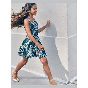 The Children's Place Girls Sleeveless Matching Family Plaid Bow Satin Bubble Dress Green 10 - 1 of 4