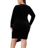 Agnes Orinda Women's Plus Size Velvet Faux Wrap V Neck Ruched Long Sleeve Party Cocktail Bodycon Dresses - 4 of 4
