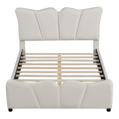 HomeRoots Beige Tufted Velvet Upholstered Full Bed Frame