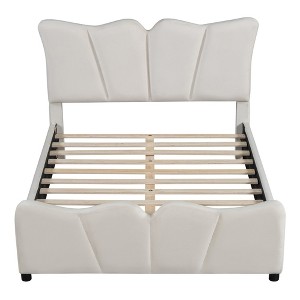HomeRoots Beige Tufted Velvet Upholstered Full Bed Frame - 1 of 4