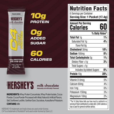 C4 Energy Protein Hershey's Chocolate Powder Sticks - 6pk