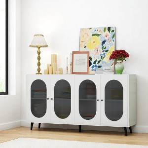 Modern Sideboard Cabinet with Acrylic Doors, Freestanding Storage Console with 4 Cabinets, Metal Legs, for Kitchen, Dining Room, Entryway - 1 of 4