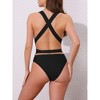 INSPIRE CHIC Women's Deep V Neck Criss Cross Lace Up Monokini Bikini, Tummy Control High Cut Swimwear Bathing Suits 1 Set - 3 of 4