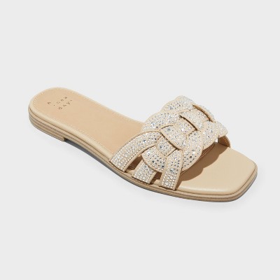 Women's Maggie Rhinestone Slide Sandals - A New Day™ Silver 8 