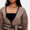 Knit & Lounge Women’s Open Front Belted Cardigan Contrast Whipstitch Trim Soft Knit Texture Long Sleeve - 3 of 4