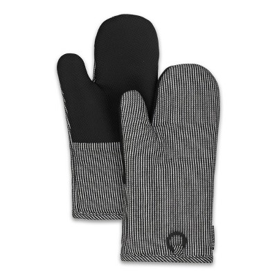 Home Mart Goods Black Heat Resistant Thick Soft Quilted Lining Kitchen Oven Glove Mitts With Neoprene