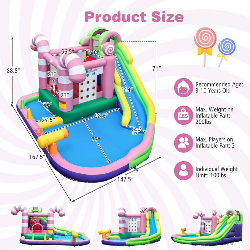 Costway 9-in-1 Inflatable Bounce House Sweet Candy Water Slide Park Pool, 3 of 11