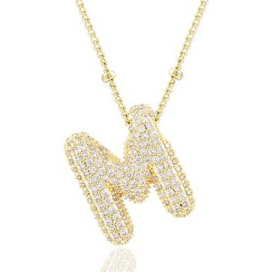 Personalized Chunky Initial Necklace: 14K Gold Plated Bubble Balloon Charm Pendant for Women - 1 of 4