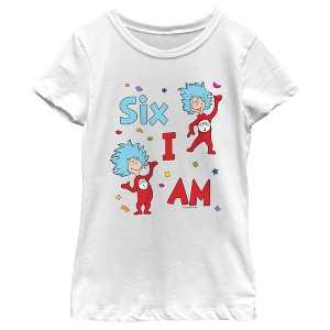 Girl's Dr. Seuss Thing One and Thing Two Birthday  T-Shirt - Six I Am Girls - Medium - 1 of 4