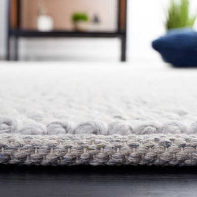 Ivory and Light Grey Handmade Wool Square Rug, 6' x 6'
