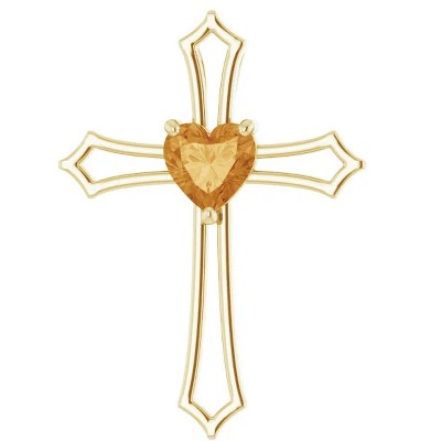 Pompeii3 7mm Citrine Women's Heart Pendant in 14k Gold Necklace 7mm Tall