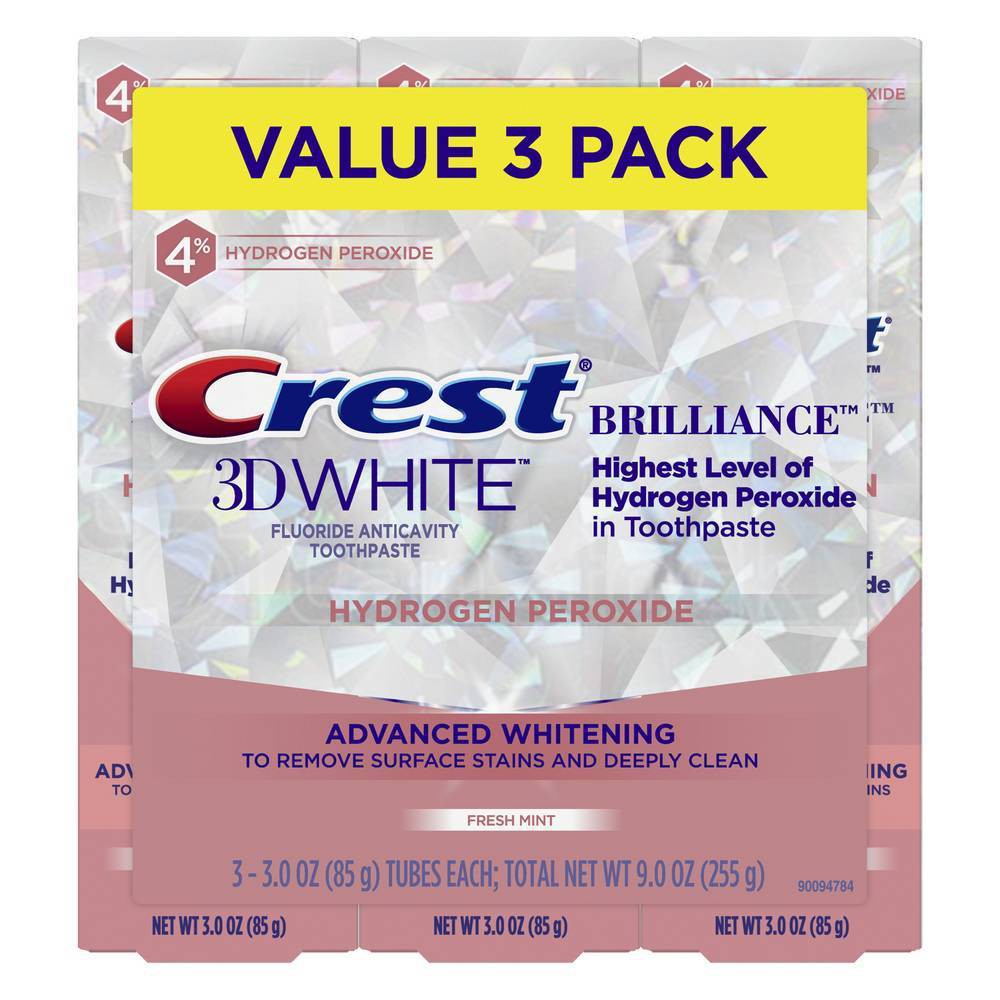 Crest 3D White Brilliance Hydrogen Peroxide Toothpaste with Fluoride,3 Ounce (Pack of 3)  2 Set 
