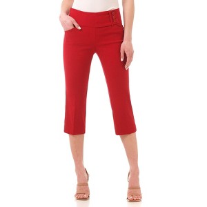 Rekucci Women’s Pull-On Comfort Capri Pants with Back Lacing Detail & Pockets – Mid-Rise Stretch Capris - 1 of 4