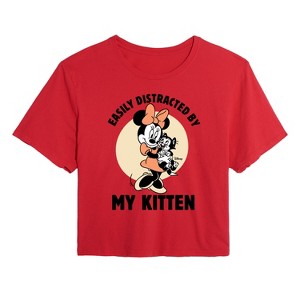 Women's - Disney Classics - Easily Distracted By Kittens Minnie Cropped Graphic T-Shirt - 1 of 4