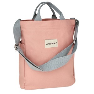 Wrapables Canvas Tote Bag for Women, Casual Cross Body Shoulder Handbag, Pink - 1 of 4