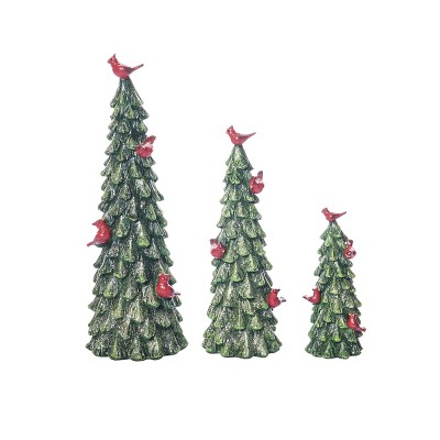 Transpac Resin Glitter Cardinal Tree Decor Set of 3 - Festive Christmas Decorative Objects for Holiday Cheer