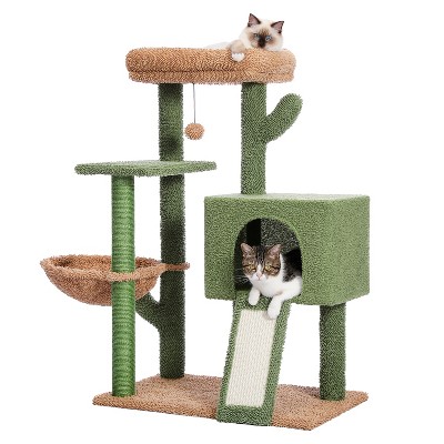 DOMETOUR 41"H Cactus Cat Tree Cat Tower, Cat Climbing Frame with Sisal Scratching Post, Cat Condo, Plush Perch, Hammock, Dangling Ball