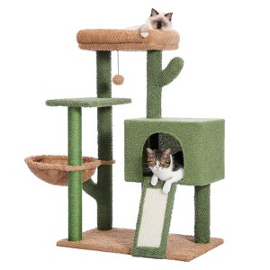 DOMETOUR 41"H Cactus Cat Tree Cat Tower, Cat Climbing Frame with Sisal Scratching Post, Cat Condo, Plush Perch, Hammock, Dangling Ball - 1 of 4