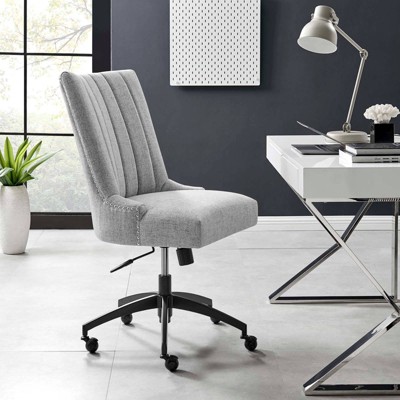 Retro Modern Swivel Fabric Office Chair in Black Light Gray