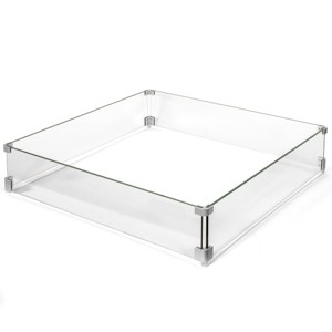 Barton Outdoor Fire Pit 29.5" x 29.5" Glass Wind Screens Flame Square Guards Square, Clear - 1 of 2