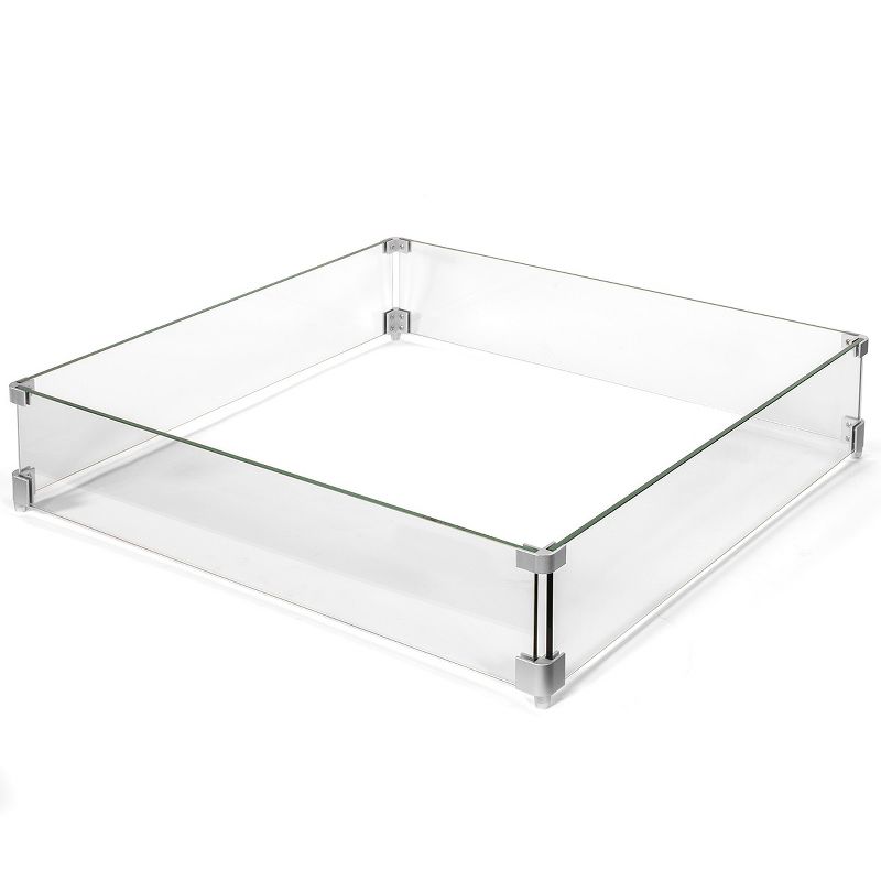 Barton Outdoor Fire Pit 29.5" x 29.5" Glass Wind Screens Flame Square Guards Square, Clear, 1 of 3