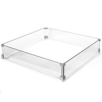 Barton Outdoor Fire Pit 29.5" x 29.5" Glass Wind Screens Flame Square Guards Square, Clear