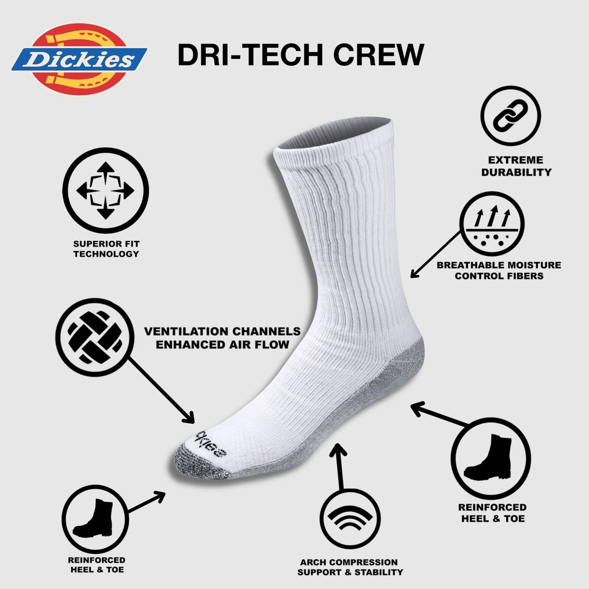 Dickies Men's Big & Tall Dri-Tech Crew Socks 6pk - 12-15 - thumbnail 4