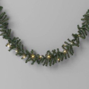 9' Christmas Pre-Lit Artificial Pine Bough Garland Green with LED Lights - Wondershop™ - 1 of 4