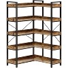 Bookshelf 5 Tier with 4 Hooks, Reversible Corner Bookshelf, 165cm Industrial Wooden Bookcase with Open Shelves and Metal Frame for Living Room - 2 of 4