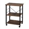 SEVOBAL Kitchen Storage 3 Tier Vintage Board Top Metal Frame Bakers Rack with Wheels and Hooks, Black, 29.33"*18.11"*4.92" - 3 of 4