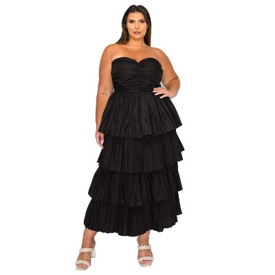 L I V D Women's Eleni Strapless Pleated Tiered Dress