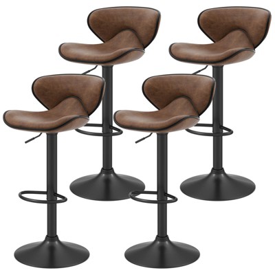 Costway Set of 4 Adjustable Bar Stools Swivel Bar Chairs Pub Kitchen Retro Brown