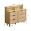 43" 6 Drawer Rattan Dresser for Bedroom, Double Chest of Drawers, Wood Storage Cabinet, Storage Dressers Organizer for Bedroom Hallway Entryway - image 4 of 4