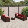 vidaXL Patio Lounge Set with Cushions Sectional Sofa Garden Backyard Poly Rattan - Brown and Red 7 Piece - 2 of 4