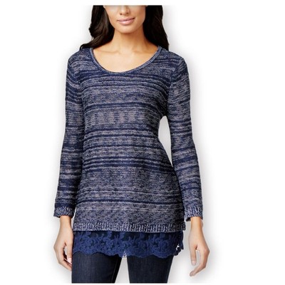Style & Co. Womens Lace-Hem Marled Pullover Sweater