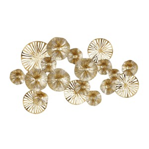 17"x30" Metal Floral Textured Overlapping Disk Wall Decor with Cutouts Gold - Olivia & May: Contemporary Iron Botanical Artwork - 1 of 4